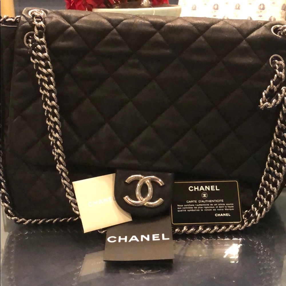 Black Chanel caviar quilted large bag